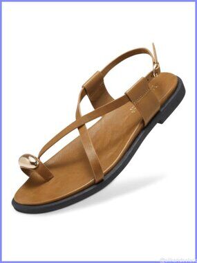 Women's Flat Thong Sandals Square Toe Slingback Buckle Ankle Strap Casual